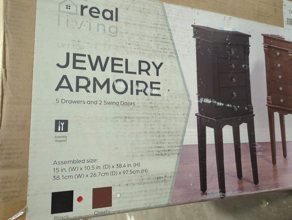 Real Living Jewelry Armoire 5 Drawers and 2 Swinging Doors Black