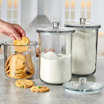 Anchor Hocking 3PC Good Sundry Jar Glass Set ONE LID IS CHIPPED