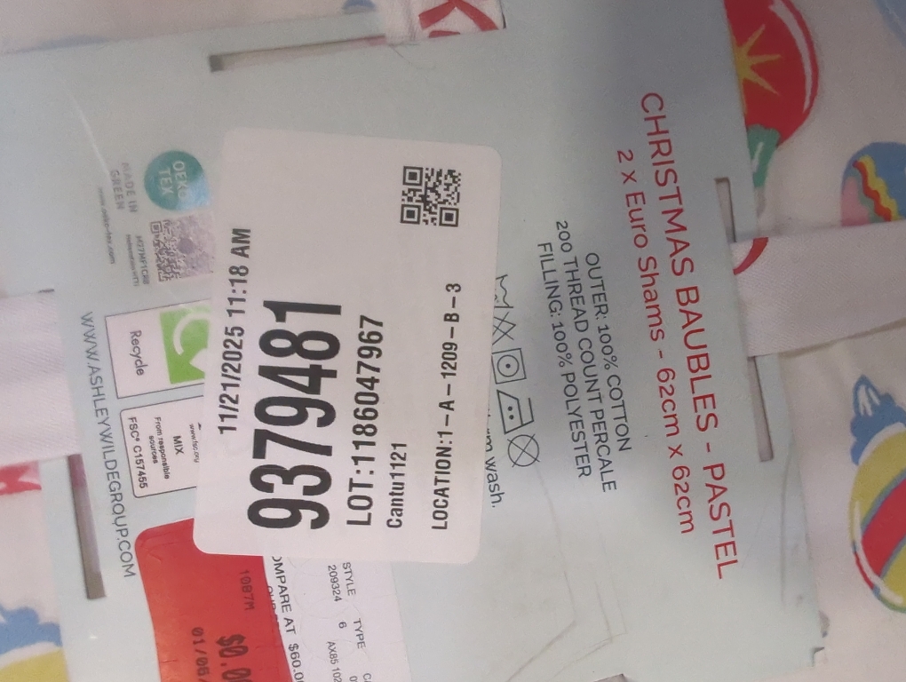 Cath Kidston London 2 Christmas Baubles Pastel Euro Shams