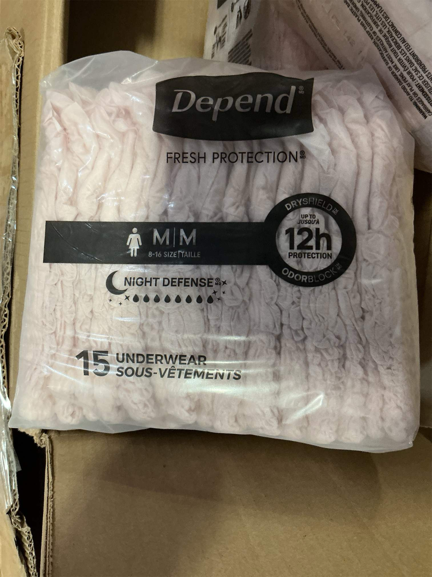 Depend Night Defense Adult Diapers, Incontinence & Postpartum Bladder Leak Underwear for Women, Disposable, Overnight, Medium, Blush, 60 Count (4 Packs of 15), Packaging May Vary