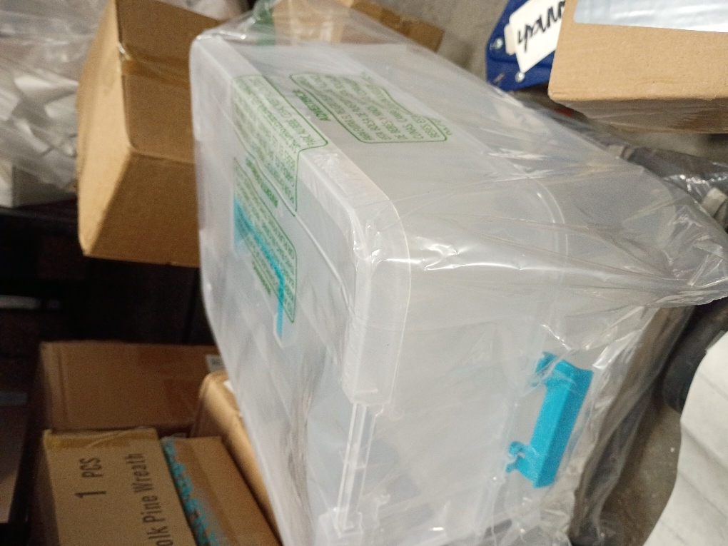 JUXYES 2-Tiers Stack Carry Storage Box With Handle, Transparent Stackable Storage Bin With Handle Lid Latching Storage Container for School & Office Supplies (Blue)