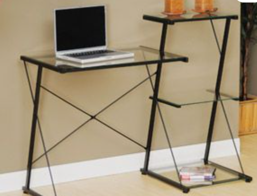 sauder beginnings tiered desk black and clear glass