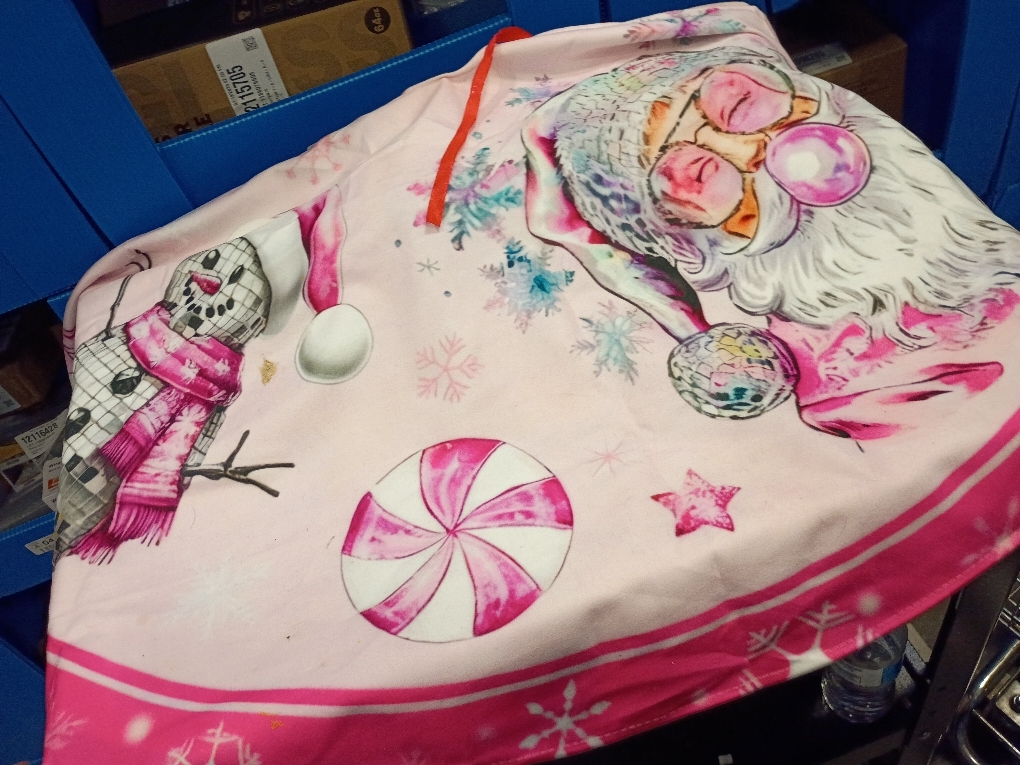 Pink Christmas Tree Skirt Disco Ball Snowman and Santa Claus Christmas Tree Skirt 48Inch Merry Xmas Party Decorations for Holiday Winter New Years Winter