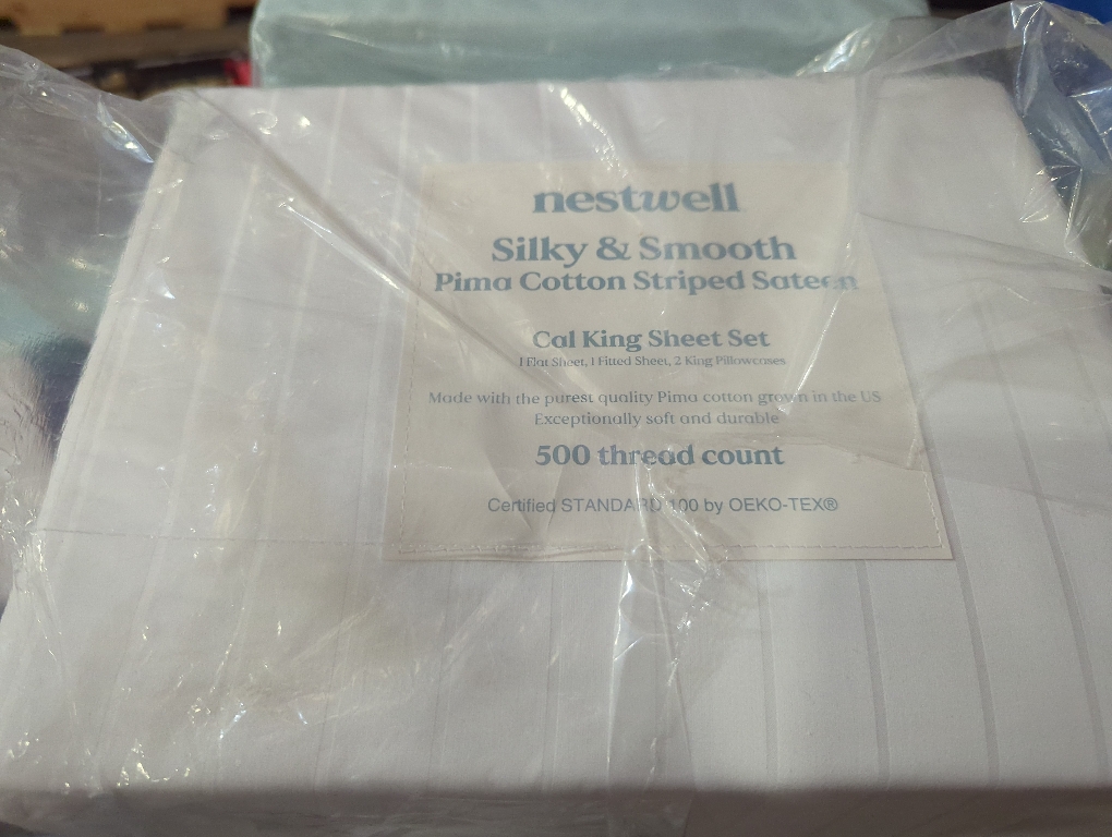 Nestwell Pima Cotton 500-Thread-Count California King Sheet Set in White Stripe