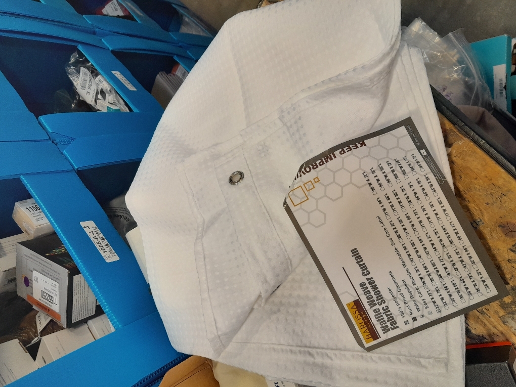 Dynamene White Fabric Shower Curtain， Waffle Weave Heavy Duty Hotel Luxury Cloth Shower Curtains for Bathroom, 72 Inch 256GSM Weighted Bath Curtain Set with 12 Plastic Hooks,72x72