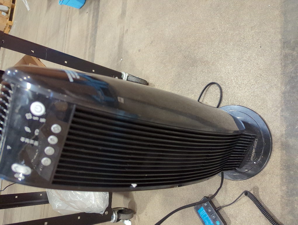 Amazon Basics Oscillating Tower Heater, With Digital Display, Remote Control, Timer, Over-Heat and Tip-Over Protection, Room Temperature Sensor, 2 Heat Settings, 1500W, Black, 8.6D x 8.6W x 23H