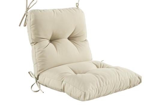 Outdoor Indoor Seat/Back Chair Tufted Cushion,All-Weather Patio Chair Cushion with Ties,for Patio Furniture, Beige