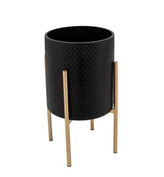 Small and Large Black Metal/Iron Textured Decorative Planters with Stand