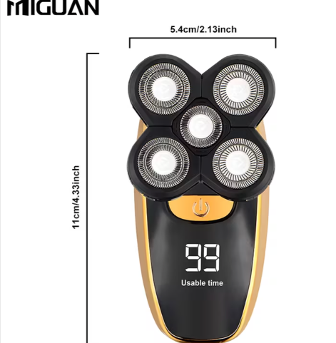 Five-blade Bald Machine, Digital Display Design, USB Charging, Optional Combination Set of Cleansing Brush, Nose Hair Device and Hair Clipper, One Machine Is Multi-purpose, Suitable for Personal Use or Gift Giving.