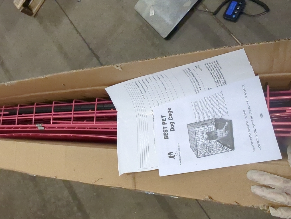 FDW Dog Crate for Large Dogs 48 Inch Folding Metal WirePet Cage Double Door W/Divider Panel Indoor Outdoor Kennel Leak-Proof Plastic Tray,Pink