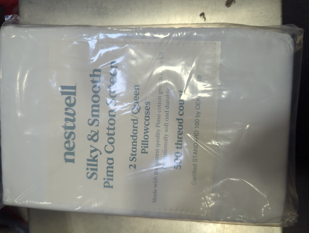 Nestwell Silky And Smooth Pima Cotton Sateen 2 Standard/Queen Pillowcases 500 Thread Count Bright White