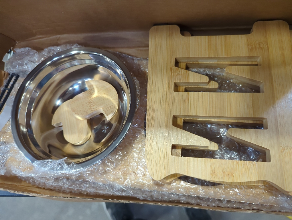 Elevated Dog Bowls, Adjustable Raised Dog Bowl Stand for Small Size Dogs and Cats, 15°Tilted Elevated Cat Bowls, Durable Bamboo Dogs Feeder with 2 Stainless Steel Bowls and Non-Slip Feet