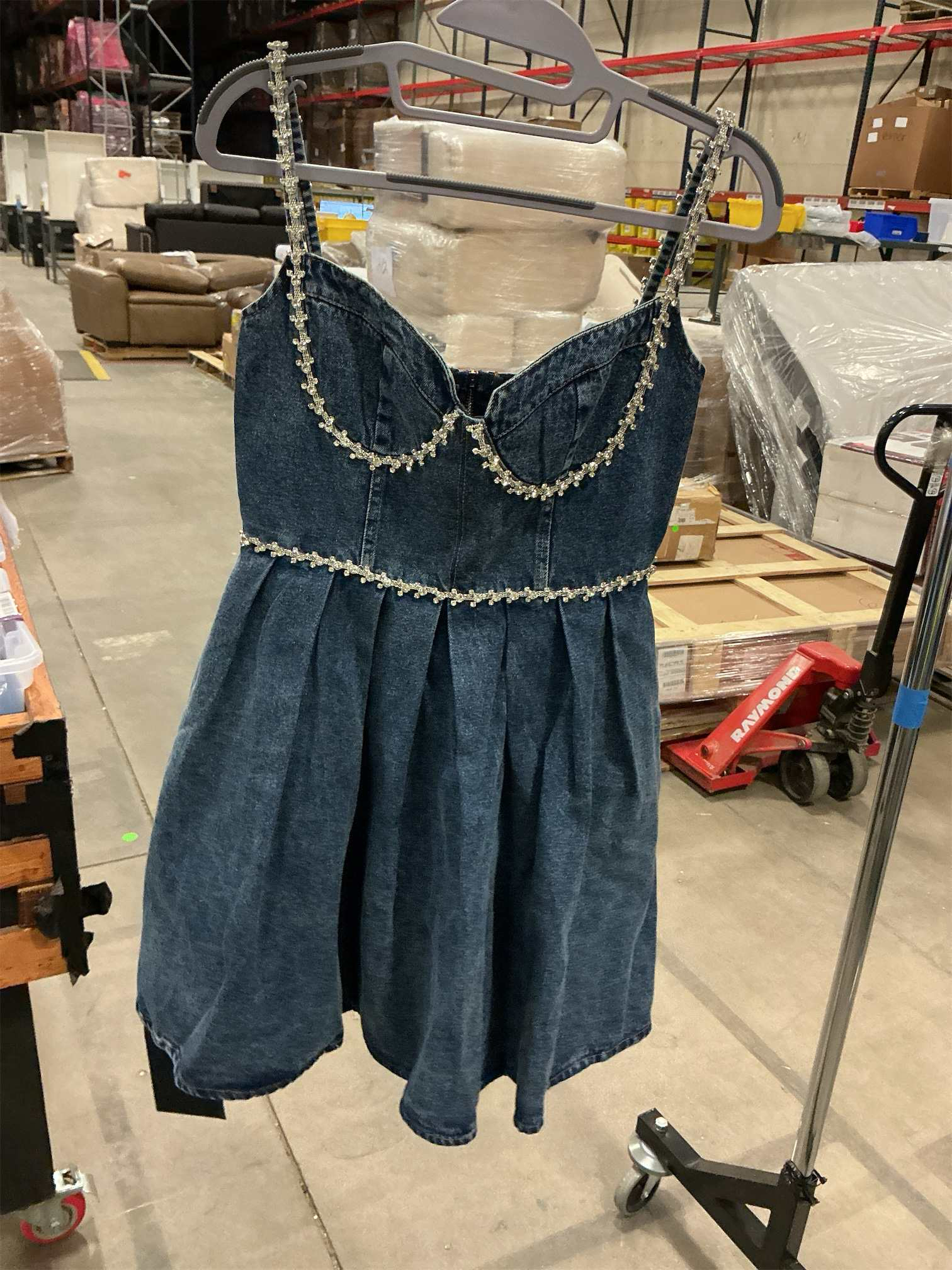 SIZE SMALL.  Women's Sexy Suspender Denim Dress Sleeveless Backless Zipper A-Line Jean Dresses