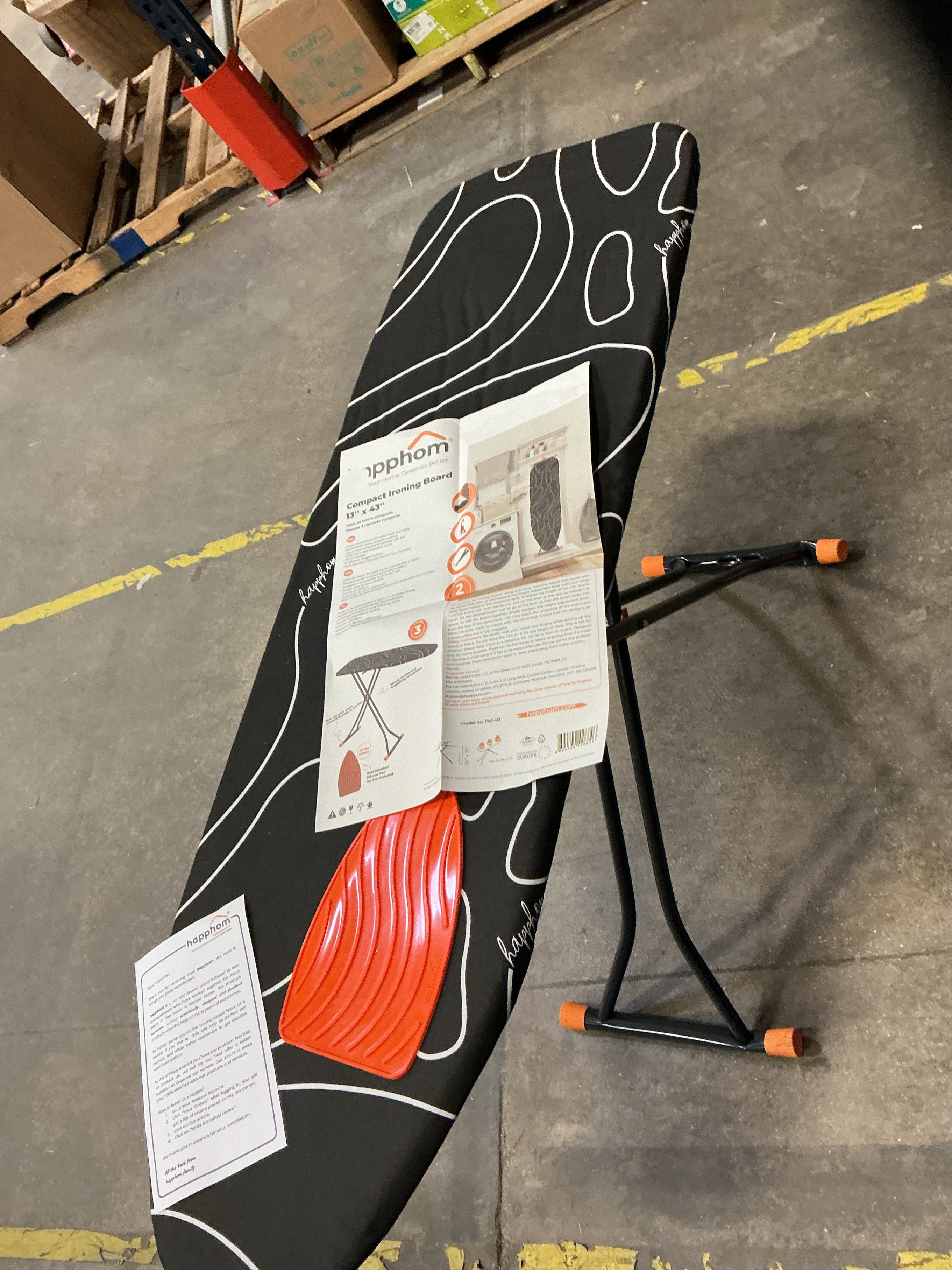 Ironing Board, Compact and Space Saver Ironing Board with Extra Thick 3 Layers Cover, Height Adjustable, Easy Storage with Smart Hanger and Heavy Duty Steel Legs, Black (13x43)