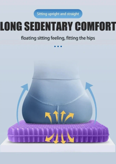 Yimiyaa Double Thick Gel Seat Cushion - Pressure Relief & Breathable  | for Office Chair, Wheelchair, Car; Honeycomb Design; Non-Slip Cover; Long Sitting Support