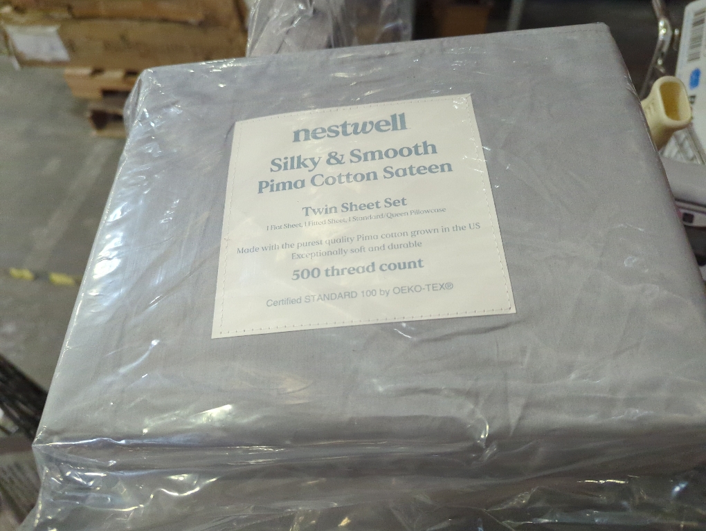 Nestwell Pima Cotton Sateen 500-Thread-Count Twin Sheet Set in Harbor Mist
