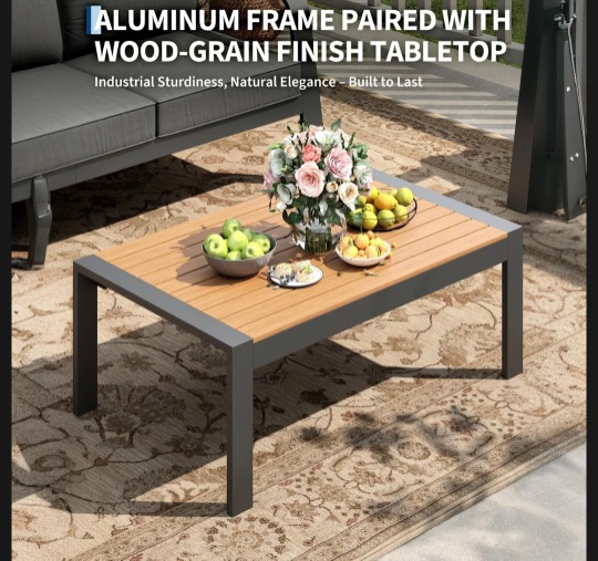 Metal Outdoor Coffee Table, Rectangle Patio Coffee Table, All-Weather Coffee Side Table for Balcony, Poolside, Deck, Garden, Dark Grey