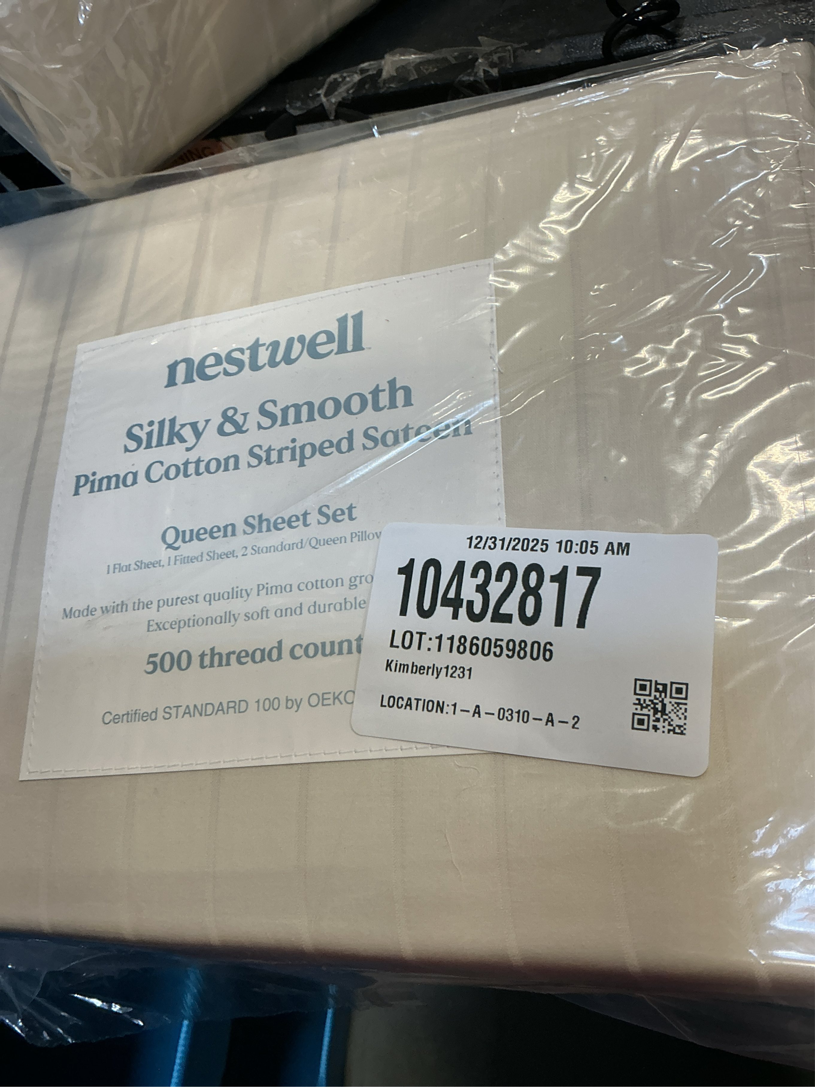 Nestwell Pima Cotton 500-Thread-Count Queen Sheet Set in Birch Stripe