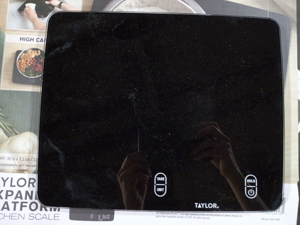 Taylor Expanded Platform Digital Kitchen Scale, Waterproof, 30 lb Capacity, Black