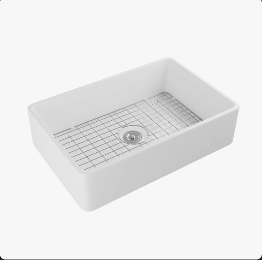 33 L x 20 W Single Bowl Farmhouse Kitchen Sink with Sink Grid and Basket Strainer DeerValley