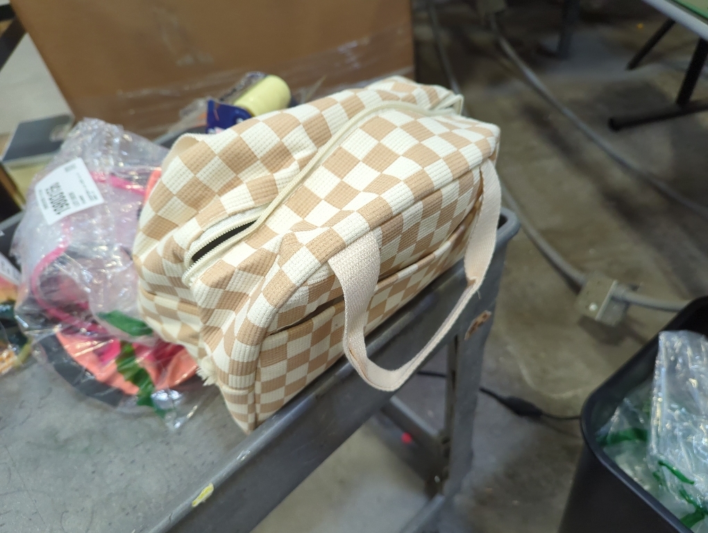 LOVELYWIND Lunch Box for Women, Insulated Lunch Bag,Beige Checkered Tote