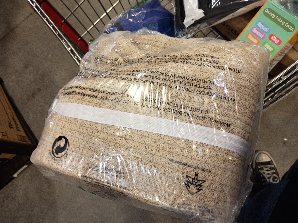 65L Extra Large Blanket Basket for Living Room - Woven Cotton Rope Laundry Hamper with Reinforced Handles - Storage Bin for Pillows, Comforters & Toys - Machine Washable,Oatmeal