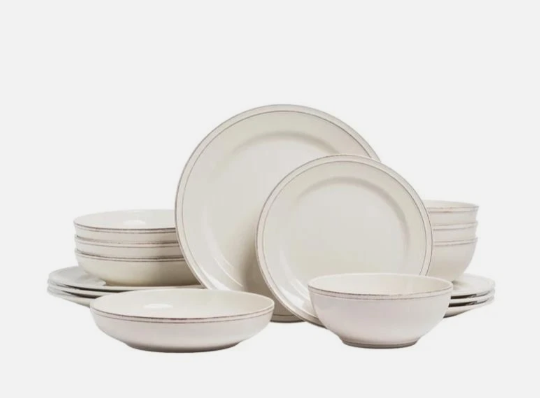 Over & Back Dinnerware Set Ivory 16-Piece Lake Como Serves 4 Stoneware Durable