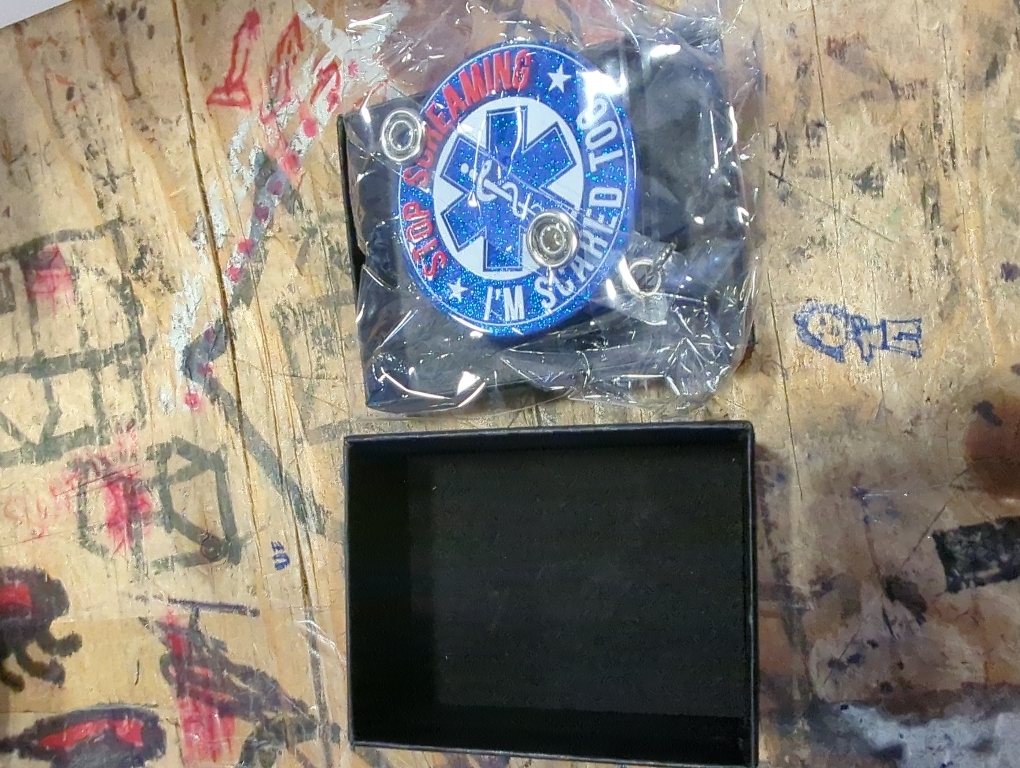 ERHACHAIJIA Stop Screaming I'm Scared Too Retractable Blue Glitter Badge Reel with Clip, Funny EMS ID Badge Holder Gift for Nurses Medical EMT Rn Paramedic First Responder Paramedic Medic Emergency