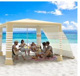 Moko Beach Cabana 8' x 8' Large Beach Canopy With Side Wall Khaki Stripe