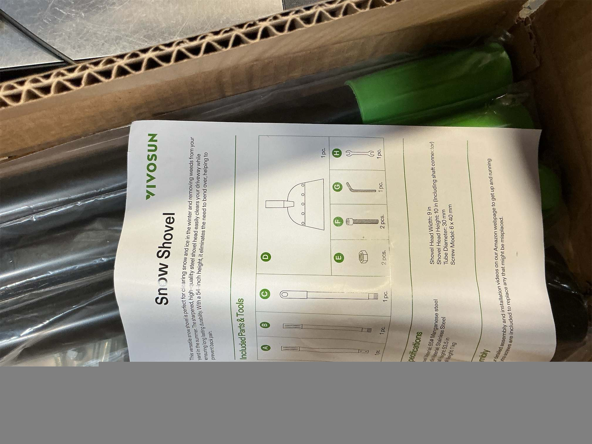 VIVOSUN Snow Shovel, Ice Scraper & Ice Chopper, 54 Inch Flat Shovel for Snow Removal, Portable Snow Shovel for Driveway and Car, Garden Snow Pusher and Scraper Tool for Road and Outdoor Cleaning