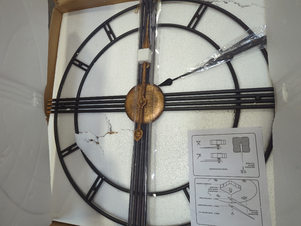 24 Inch Oversized Decorative Wall Clock - Black & Gold Metal - Modern Rustic Style - Extra Large Wall Clock - Silent - Living Room Decor - Farmhouse Wall Clock, (LWCGM01)