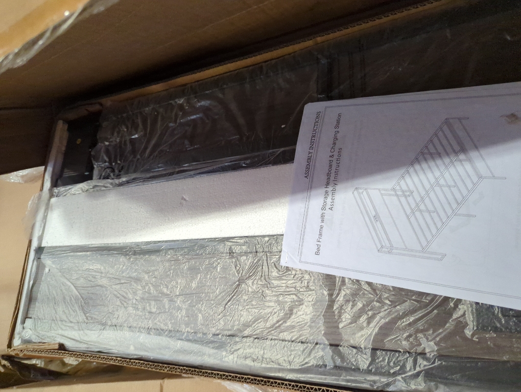 Queen Bed Frame With Storage Headboard and Charging Station Brown