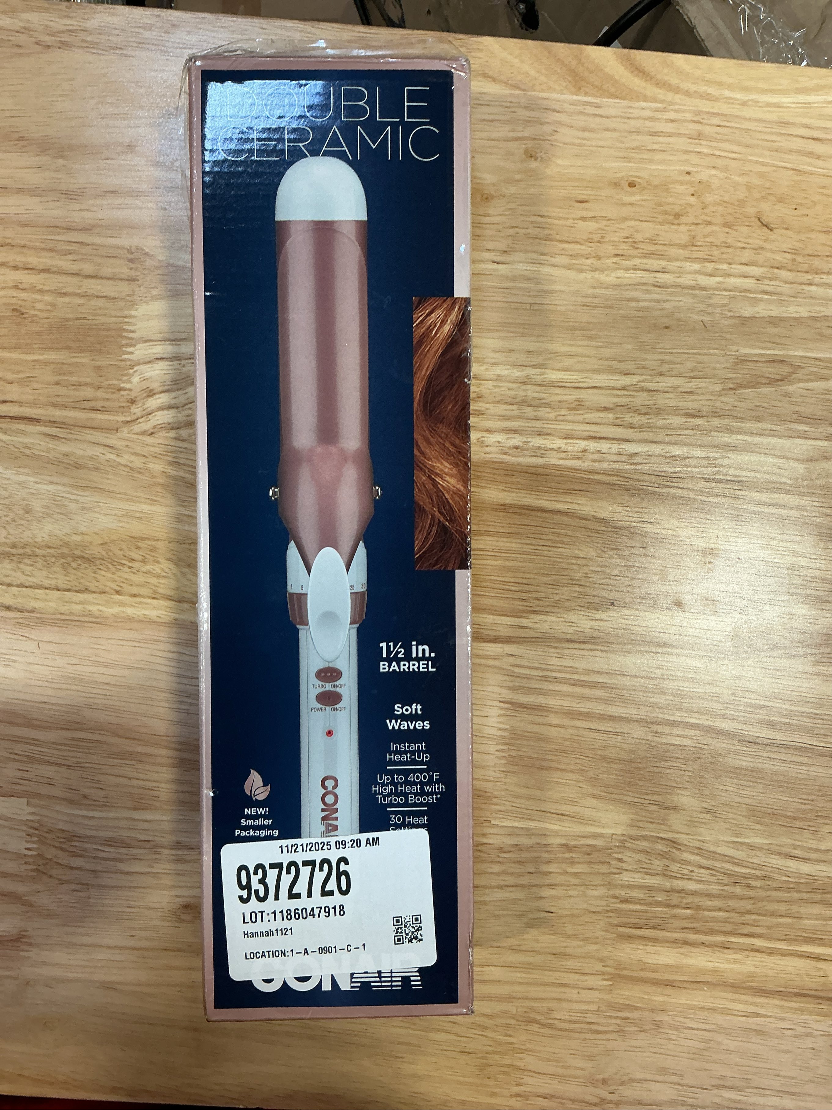 Conair Double Ceramic 1-1/2 Inch Curling Iron, 1.5-Inch Barrel Creates Soft Waves and Curls, Hair Curler for Use on Medium and Long Hair, White