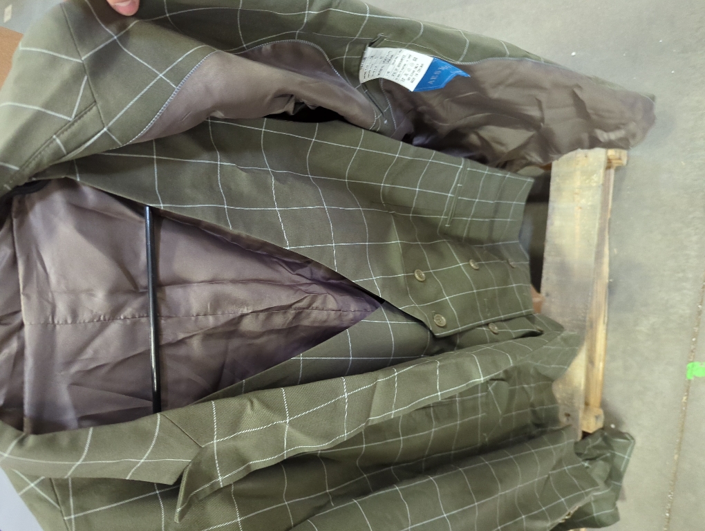 Aesido Mens 2XL-XL Green 3pc Suit Plaid Tuxedos Business Suits Slim Fit Double Breasted