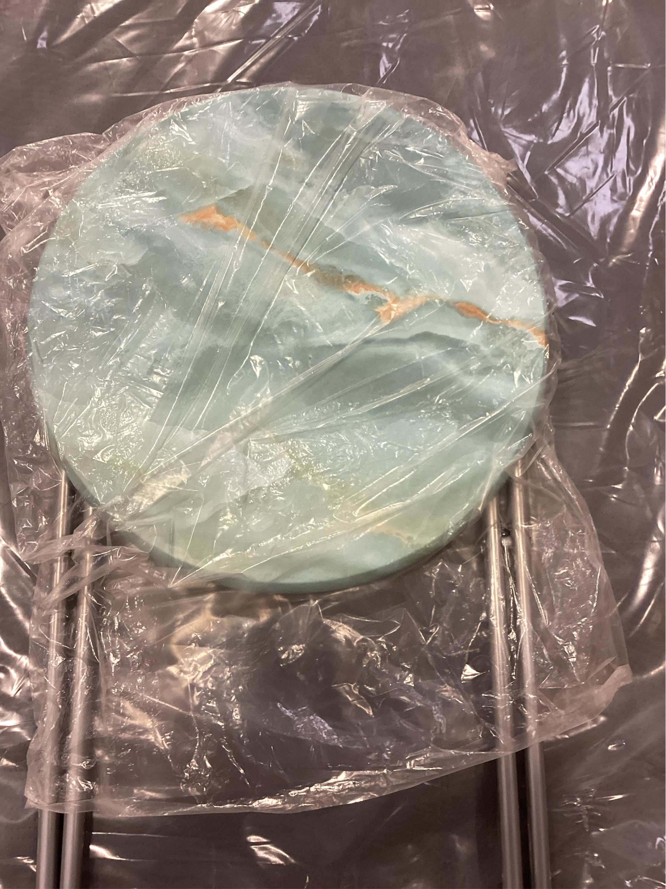 TV Tray Round Table, Small Foldable Table, Portable Dinner Table for Eating, Snack Side Trays Table Set of 2, No Assembly Required (Ocean Blue Marble, 2Pcs)