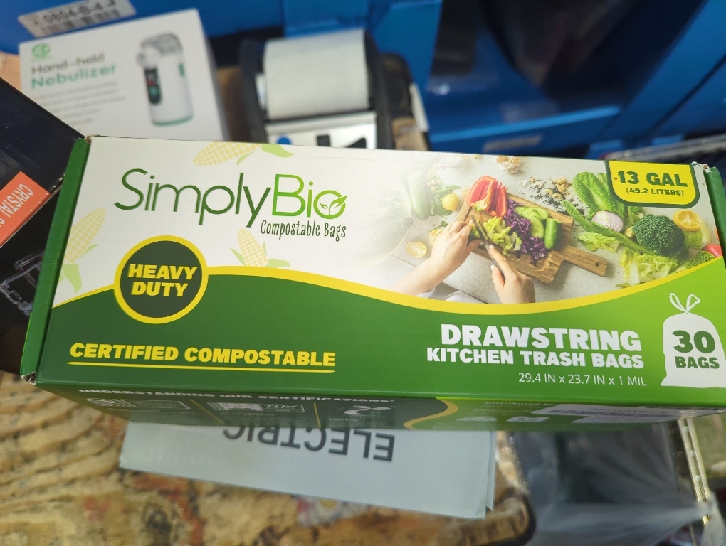 Simply Bio 13 Gallon Compostable Trash Bags Liners Drawstring, Heavy Duty Extra Thick 1 Mil, 49.21 Liter, 30 Bags, Tall Kitchen Food Scrap Waste Bag, ASTM D6400, US BPI and OK Compost Home Certified