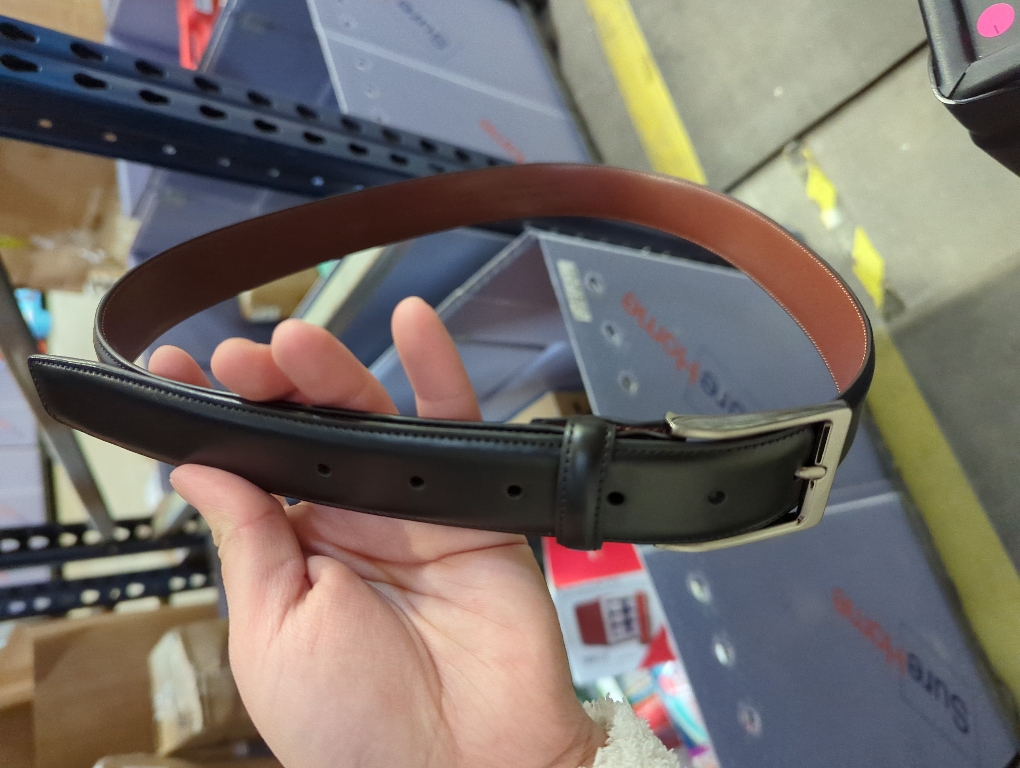 Perry Ellis Men's Portfolio Amigo Dress Belt, Leather, Stitched Edges, Metallic Buckle, 1.5 Width (Available in Big & Tall)