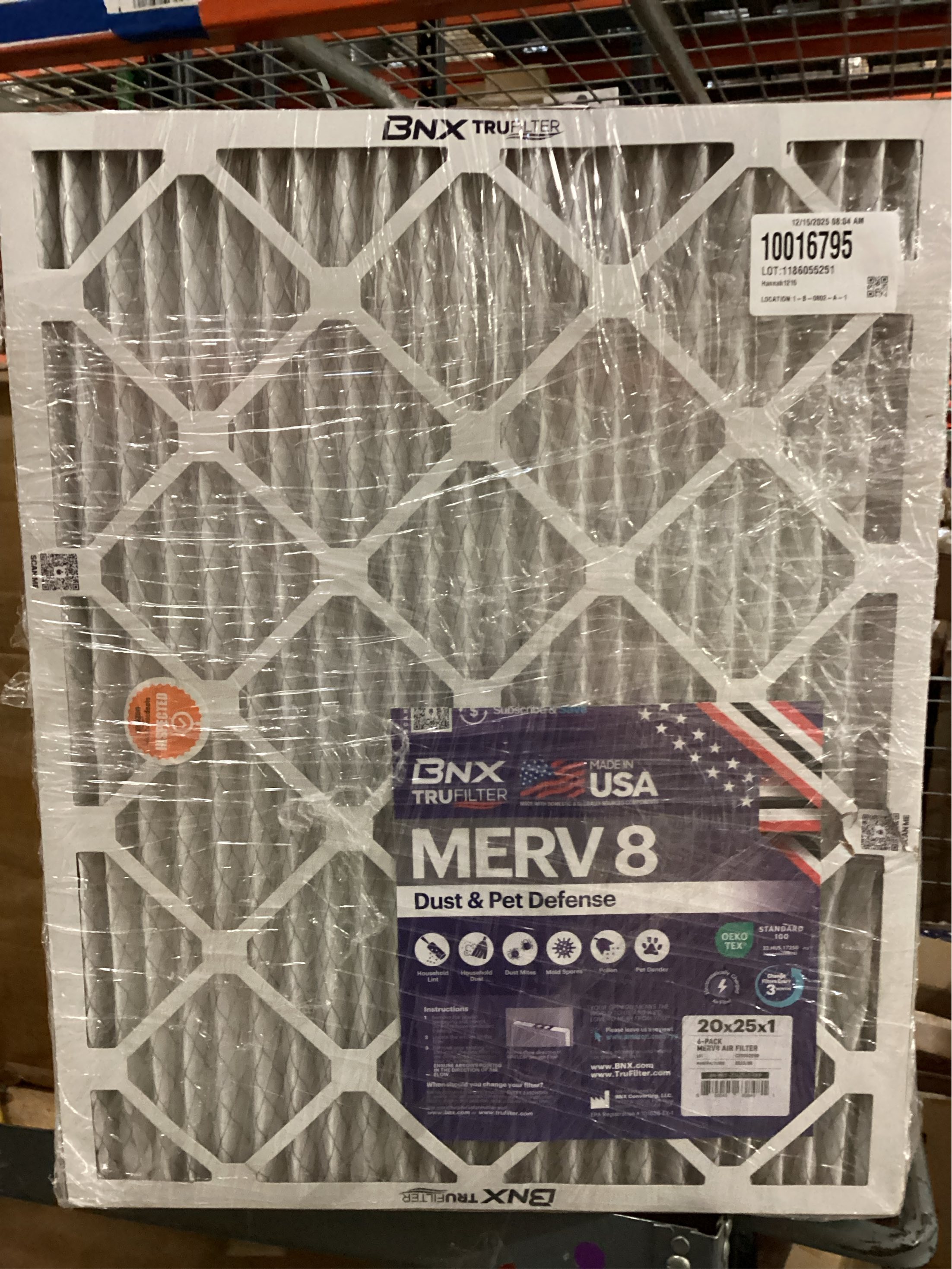 BNX TruFilter 20x25x1 Air Filter MERV 8 (6-Pack) - MADE IN USA – Dust & Pet Defense Electrostatic Pleated Air Conditioner HVAC AC Furnace Filters for Dust, Pet, Mold, Pollen MPR 600 – 700 & FPR 5