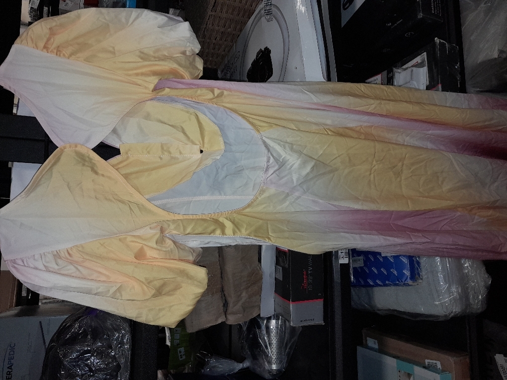 Generic Women's Sexy V Neck Short Lantern Sleeves Faded Color Fashion Dresses, Small