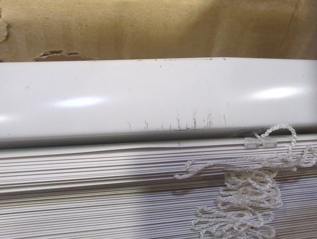 Size 32x48 Color White Cordless Room Darkening 1 in. Vinyl Mini Blind for Window or Door - 32 in. W x 48 in. L