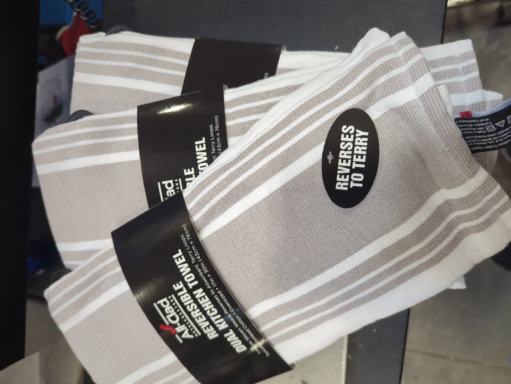All-Clad Striped Dual Kitchen Towel in Titanium 3pk