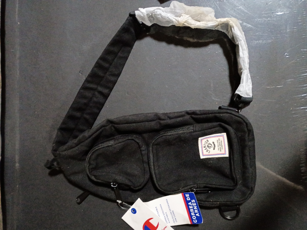 Champion Canvas Sling Bag Black Crossbody Travel Shoulder Bag with Multiple Pockets