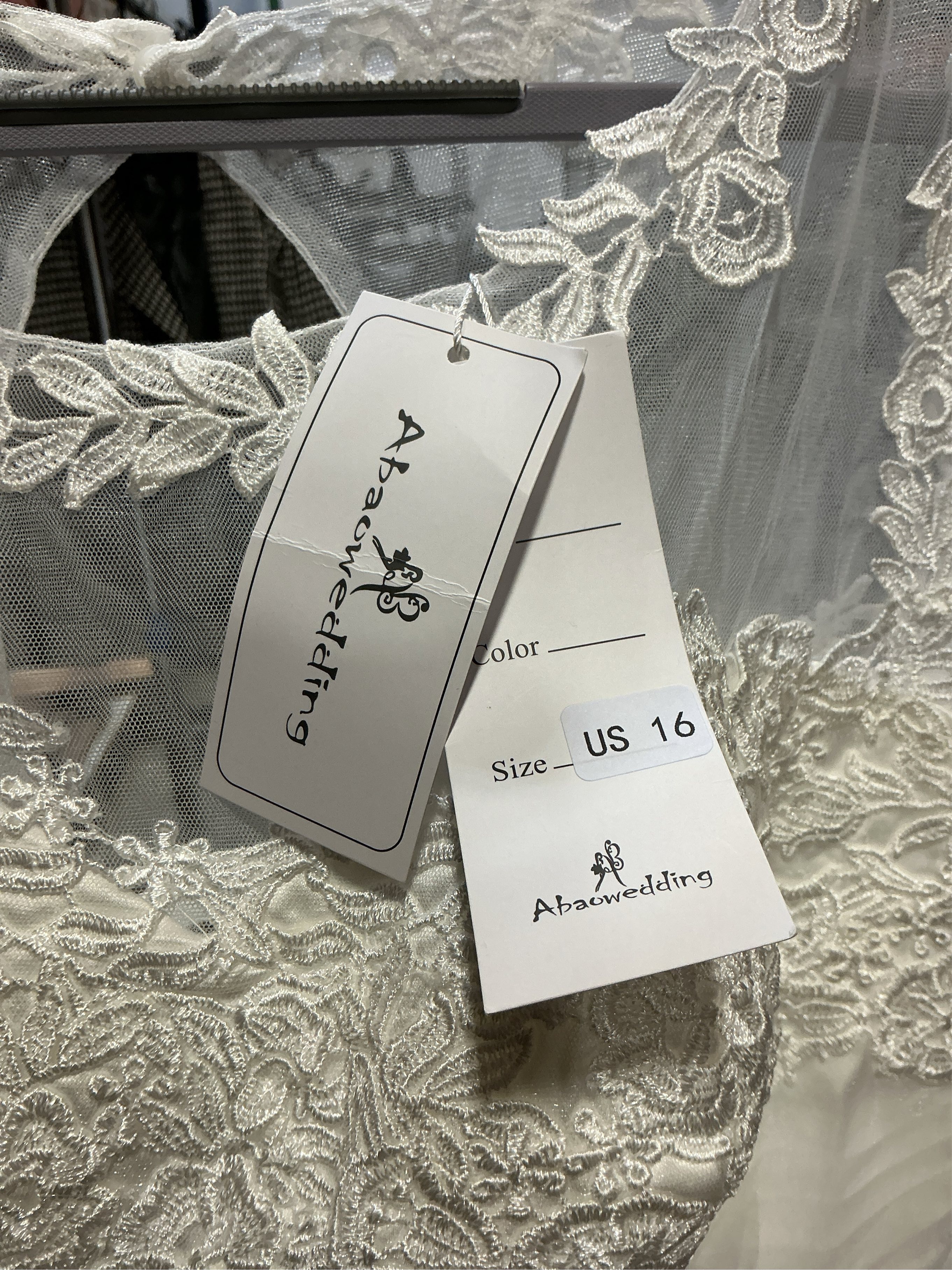 Size 16 Abaowedding Women's Elegant Sheer Vintage Short Lace Wedding Dress for Bride