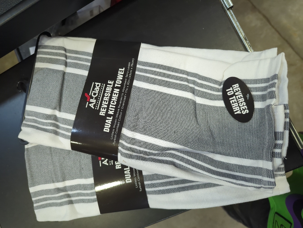 2pk All-Clad Striped Dual Kitchen Towel in Pewter