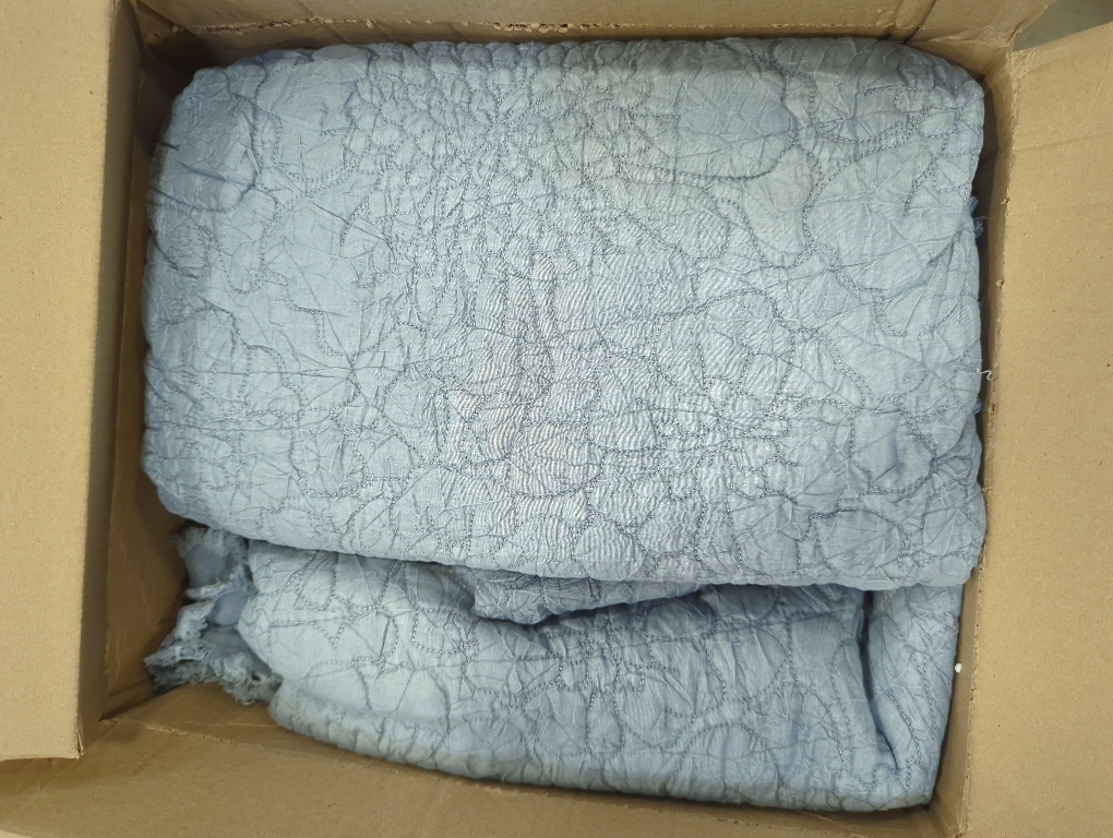 HORIMOTE HOME Blue Ruffled Quilt King Size, Stone-Washed Microfiber Lightweight Crinkled Farmhouse Rustic Shabby Chic Bedding Set, 3 Pieces Reversible Bedspread with Pillow Shams for All Season