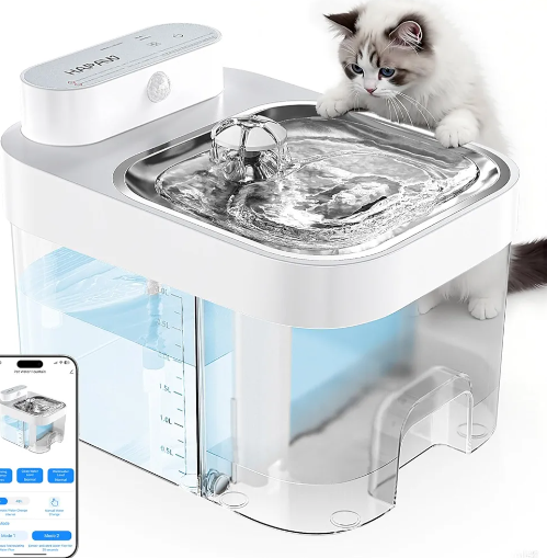 2025 Latest Cat Water Fountain, No Filter Cotton, App Monitoring Wastewater Separation Wireless Pet Fountain, 5000mAh Battery & Plug-in, 3L/101oz Water Dispenser for Cats Indoor, 2.4G Wi-Fi
