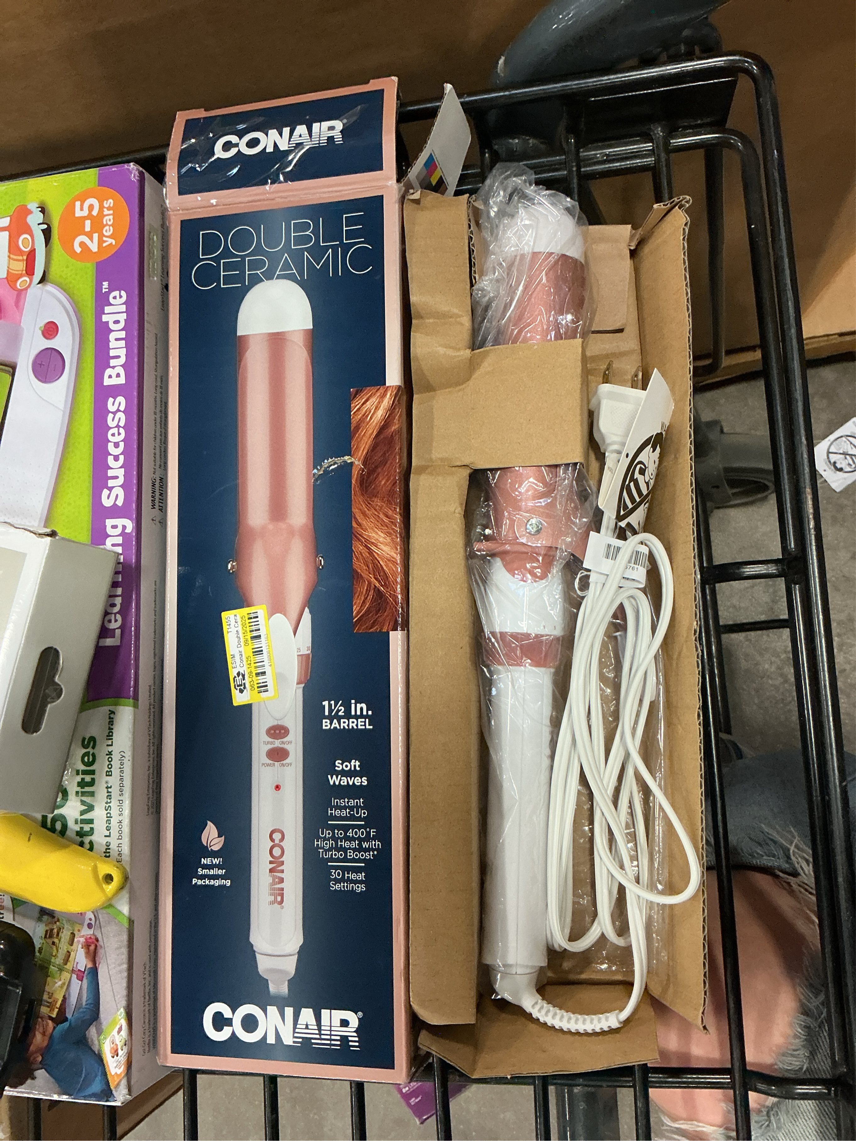 Conair Double Ceramic Curling Iron, 1 1/2 Extra-Long Barrel Hair Curling Iron, 30 Heat Settings, Turbo Heat, Auto Off, Cool Tip, Dual Voltage, Rose Gold