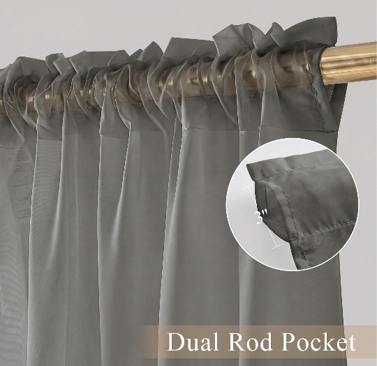 MIULEE Gray Sheer Curtains 90 Inches Long 4 Panels 54 x 90 Inches | Light Filtering, Rod Pocket, Voile Drapes, Living Room, Bedroom, Window Treatments