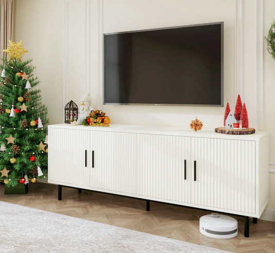White and Black 4 Door Media Console
