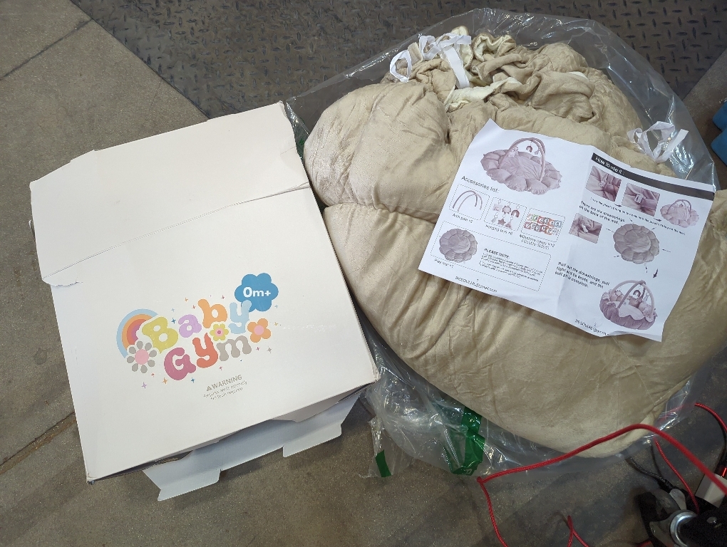 ANGELBLISS 5 in 1 Baby Play Gym Mat, Reversible Tummy Time Mat with 5 Sensory Toys for Stage-Based Developmental, Thick & Large Baby Activity Center from Newborn to Toddler (Khaki)